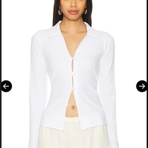 NWT Sanctuary White Ribbed Button-Front Long Sleeve Top